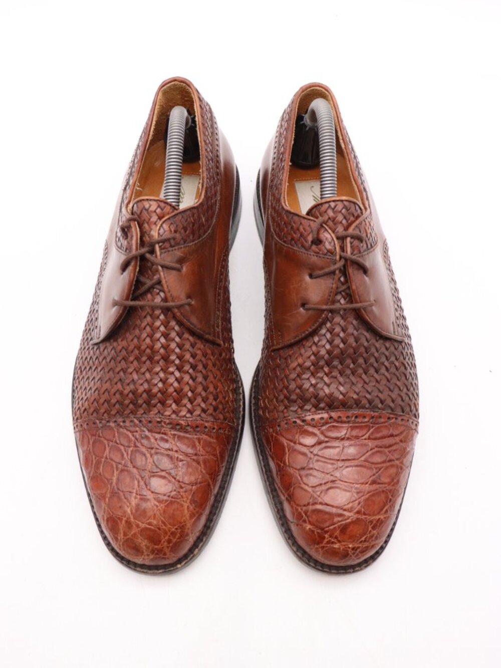 Mezlan Salinas Men's 10 M Genuine Crocodile Brown Woven Leather Oxford Cap Toe